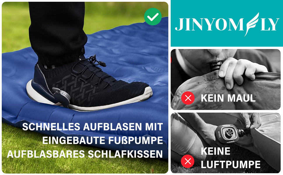 Килимок туристичний JINYOMFLY самонадувний з помпою та подушкою, водонепроникний, для кемпінгу, відпочинку на природі, подорожей