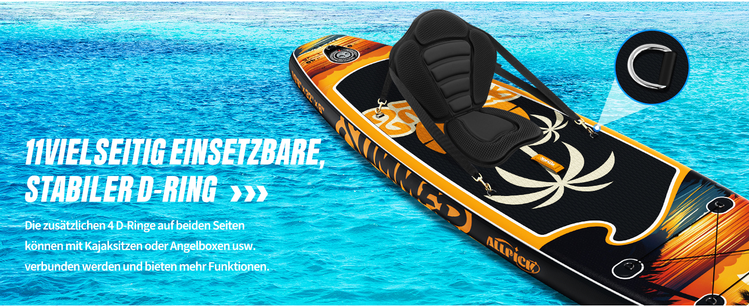 Набір SUP-дошки ALLPICK Premium: надувна дошка для сапсерфінгу з кріпленням для камери, повний комплект аксесуарів, регульоване весло, для початківців та досвідчених, 200 кг (Колір: Захід сонця - Оранжевий)