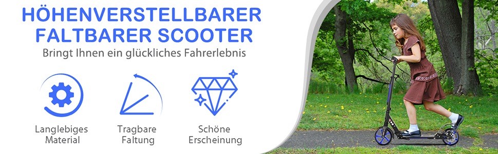 COSTWAY Розкладний електросамокат з дзвіночком та підніжкою, регульована висота керма, для дітей та дорослих (блакитний)