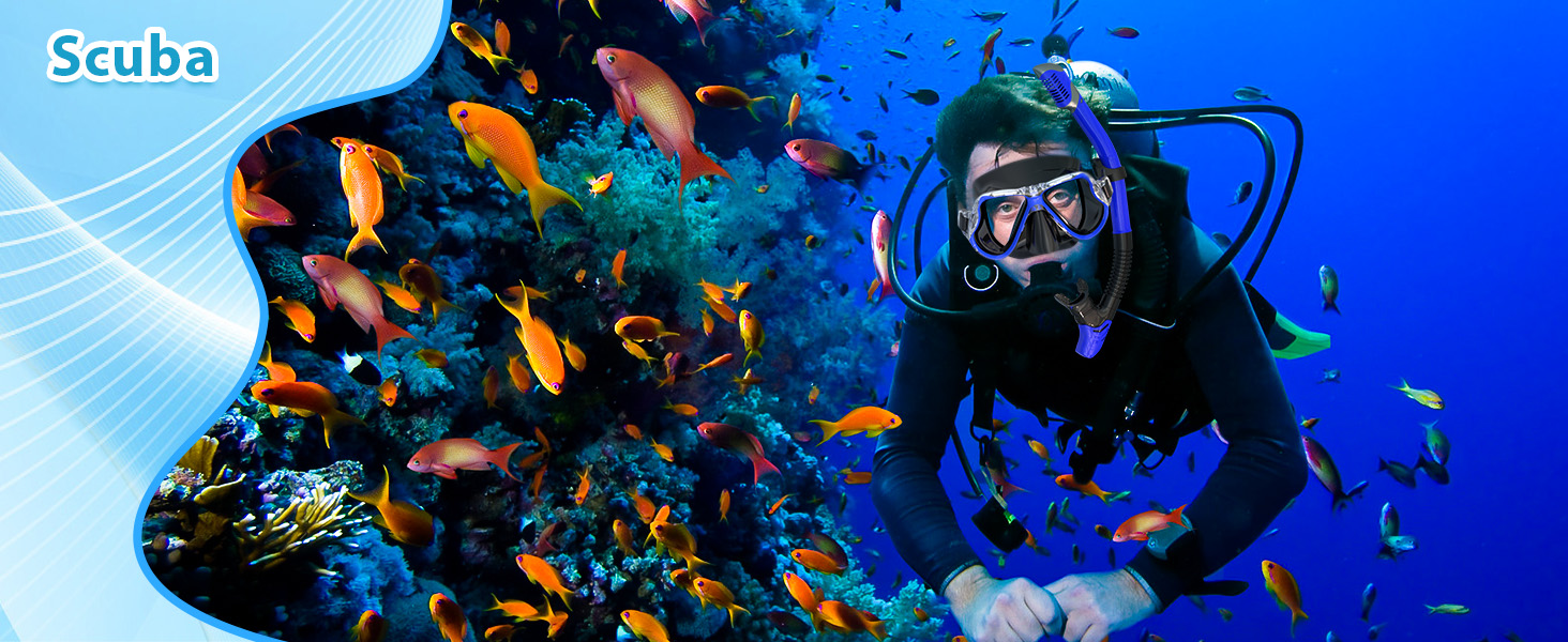 Schnorchel Set для дорослих QcoQce: сухий сноркeль, маска з жорсткого скла, панорамний огляд, антизапар, антивитік