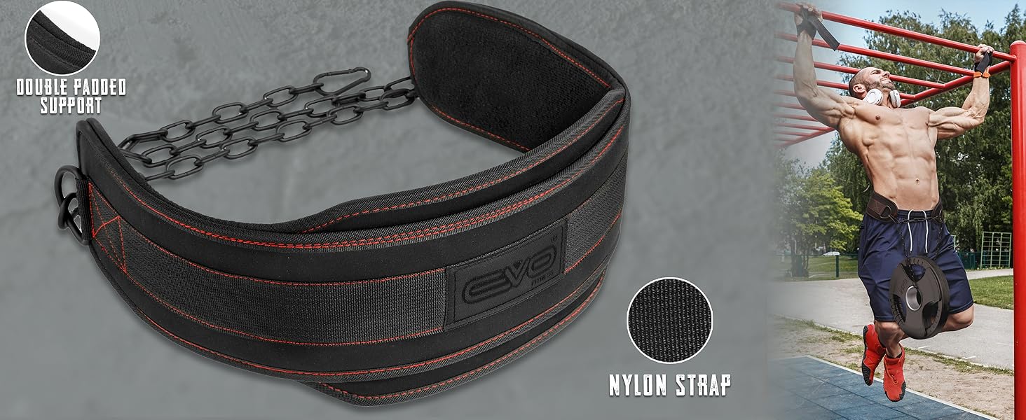 Пояс для віджимань EVO Fitness, міцний, регульована ланцюг, пояс для важкої атлетики, підтримка спини, пояс для підтягувань, чоловічий/жіночий, бодібілдинг, пауерліфтинг, чорний