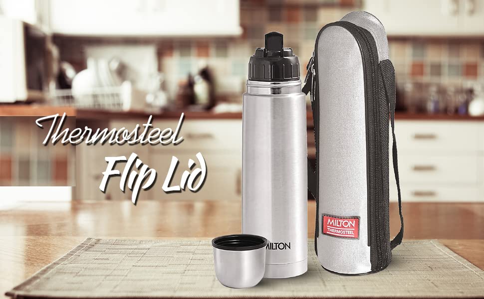 Термос Milton Thermosteel Flip Lid 1000 мл, вакуумна stainless steel пляшка для напоїв (гарячі та холодні), герметична, срібляста