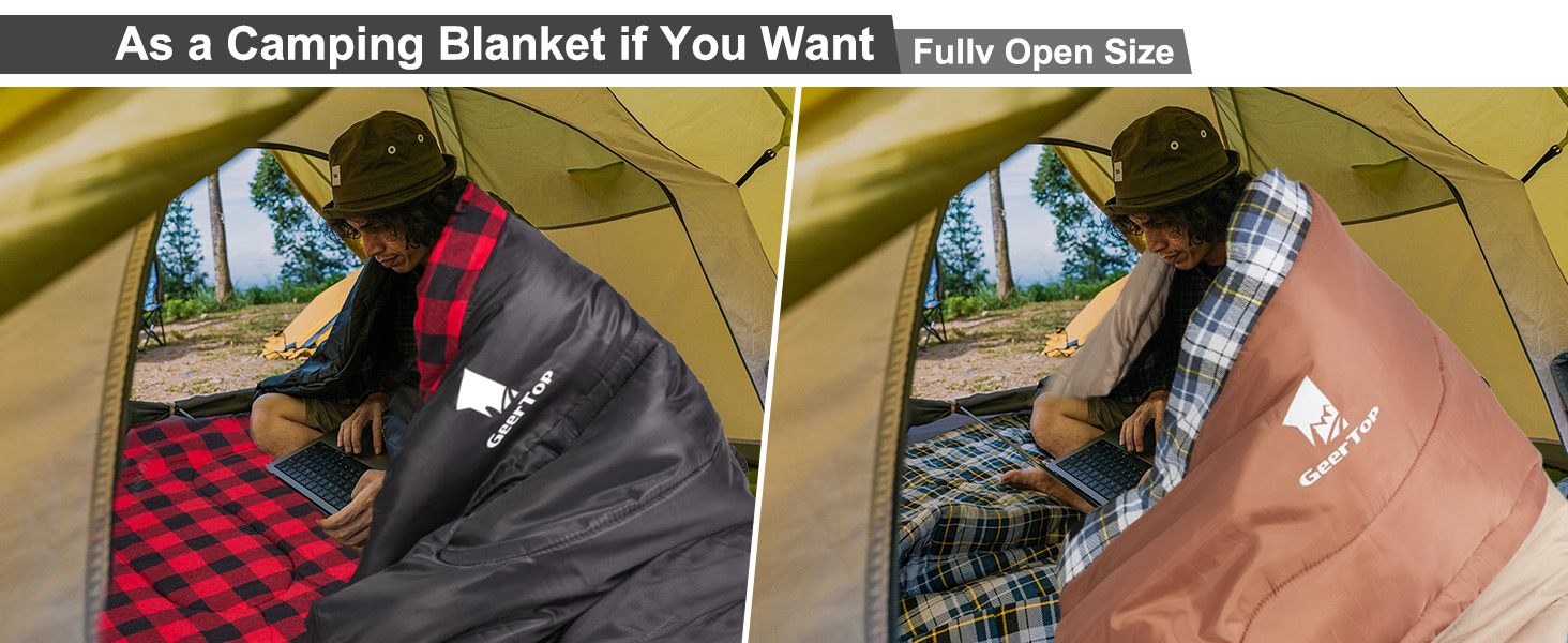 Сплячий мішок GEERTOP XXL 4 сезони, фланелевий, 220x100 см, для дорослих, кемпінг, подорожі, туризм, чорний у синьому клітинку