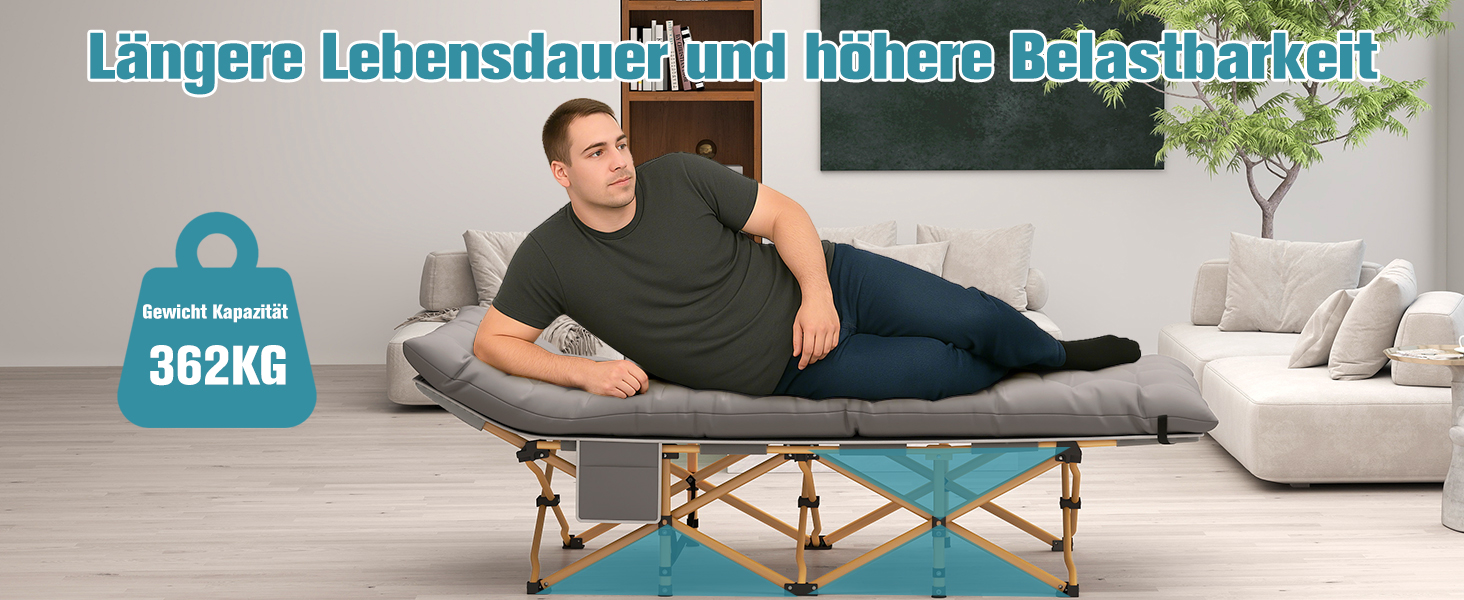 Ліжко туристичне розкладне Feldbett XXL 250 кг 2 шт сіре - 7 зон, 1200D Oxford, кут нахилу 15°, для кемпінгу, саду, палатки