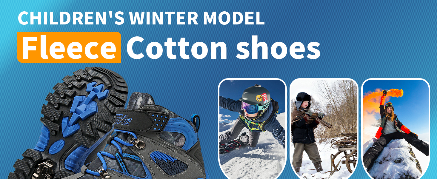 Дитячі зимові черевики VITIKE для хлопчиків та дівчаток, тепле хутро, черевики для снігу та трекінгу, 40 EU, чорний