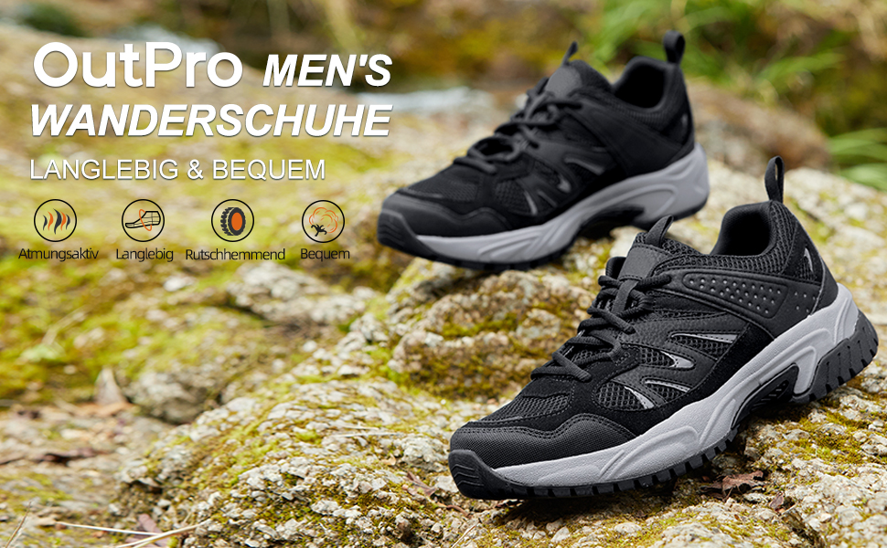 Черевики для хайкінгу чоловічі Outdoor, трекінгові, чорні, 43 EU. Зручні, дихаючі, з антиковзкою підошвою.