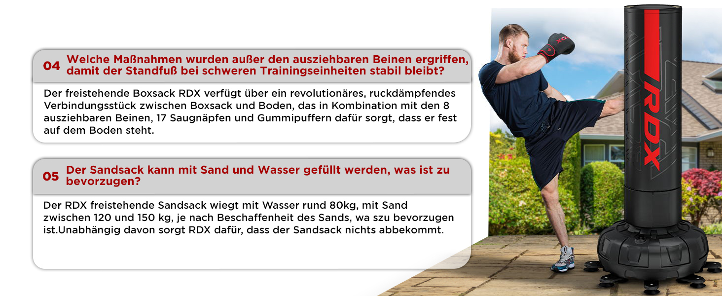 Стенд-боксерський мішок RDX 6FT (183 см) з рукавичками та чохлом, XXL, для ММА, кікбоксингу, боксу, муай-тай, чорний