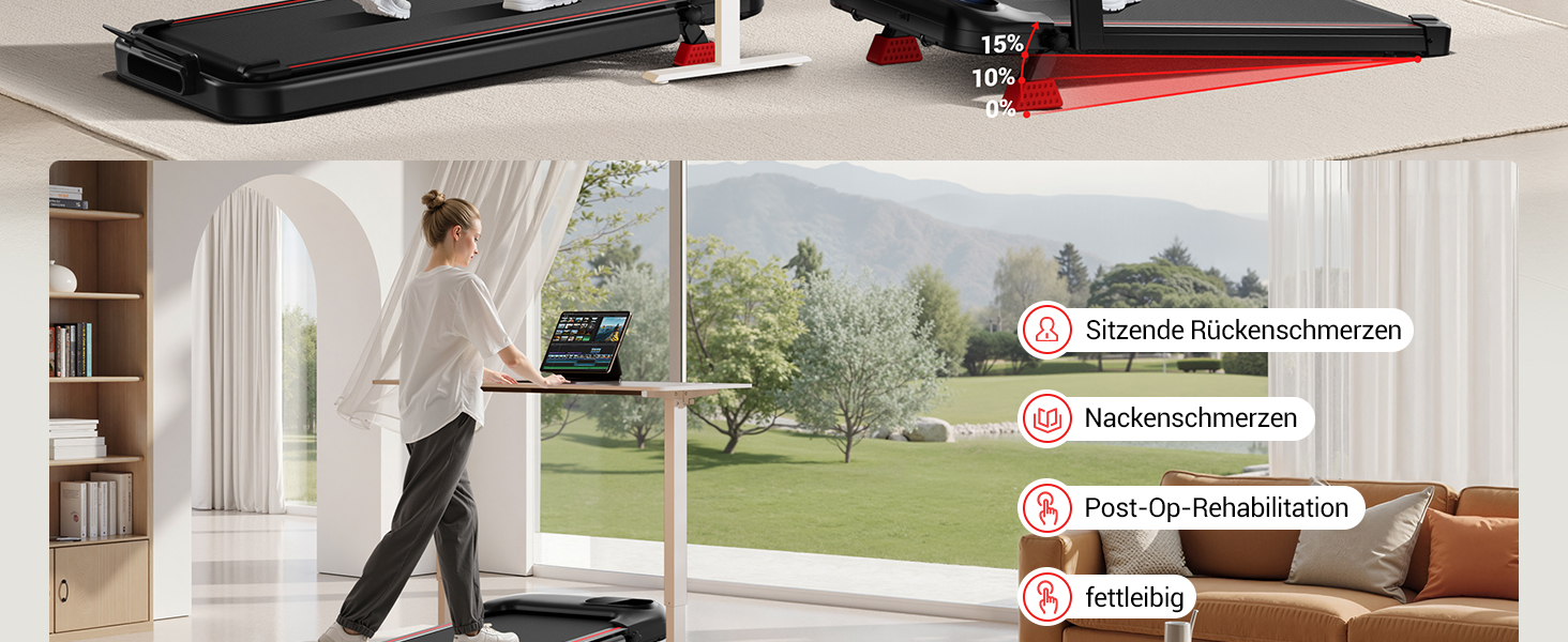 UMAY Бігова доріжка з нахилом 15%, біговий килимок для дому, складаний, з трійною амортизацією та пультом дистанційного керування, максимальне навантаження 136 кг, нахил 15%