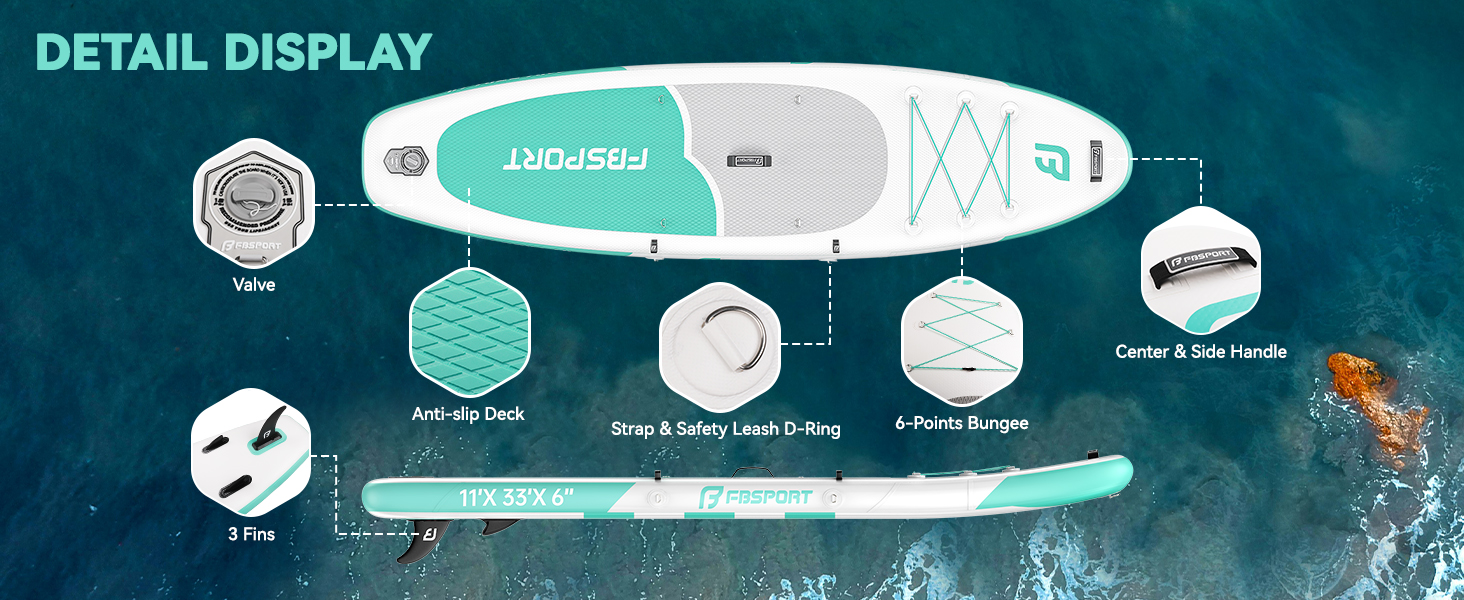 FBSPORT SUP дошка Stand Up Paddle 335 см для дорослих, надувна, з антиковзким покриттям, комплект з веслом, насосом та аксесуарами для йоги, подорожей та серфінгу (Фруктів зелений)