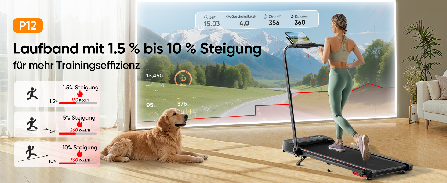 Біговий тренажер 6 в 1 для дому, складаний, з регулюванням нахилу 10% та ручкою. Підходить для дому/офісу, LED-дисплей, до 135 кг, пульт дистанційного керування та додаток. Без встановлення (червоний)