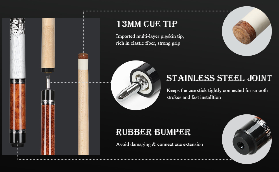 AKLOT Більярдний кий професійний з телескопічним подовженням, канадська береза, кейс, 147 см (58''), 538-595 г