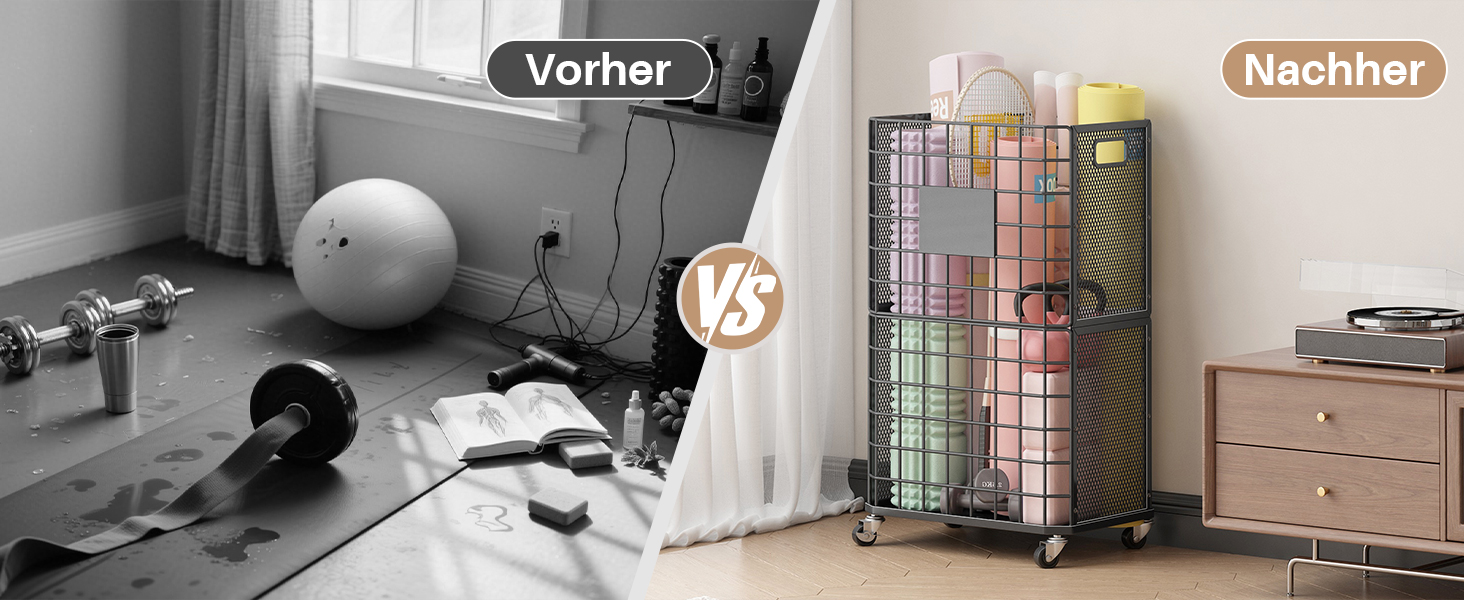 Стійка для зберігання йогаматів, полиця для фітнес-обладнання з колесами, кошик для йоги на 4 мати, чорний