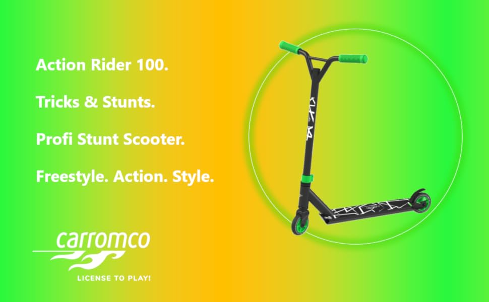 Скутер Freestyle Carromco Profi Stunt Roller Action Rider 100 – зелено-чорний, з HIC-компресією