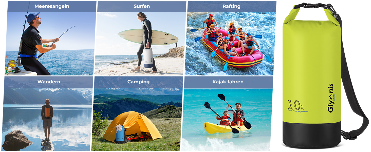 Водонепроникний мішок Glymnis Dry Bag 10L/20L: Сумка для водного спорту, пляжу, кемпінгу (Блакитний)