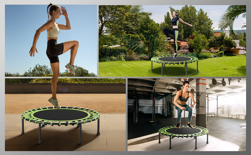 Міні-батут для дорослих, 101,6 см, без поручнів, для фітнесу, зелений