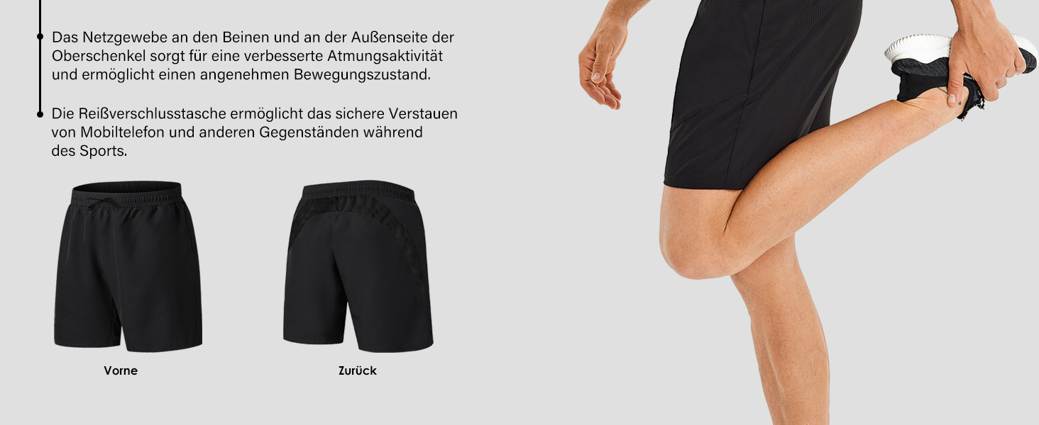 Шорти спортивні чоловічі HOPLYNN 2 шт. з кишенею на блискавці, швидковисихаючі, чорні