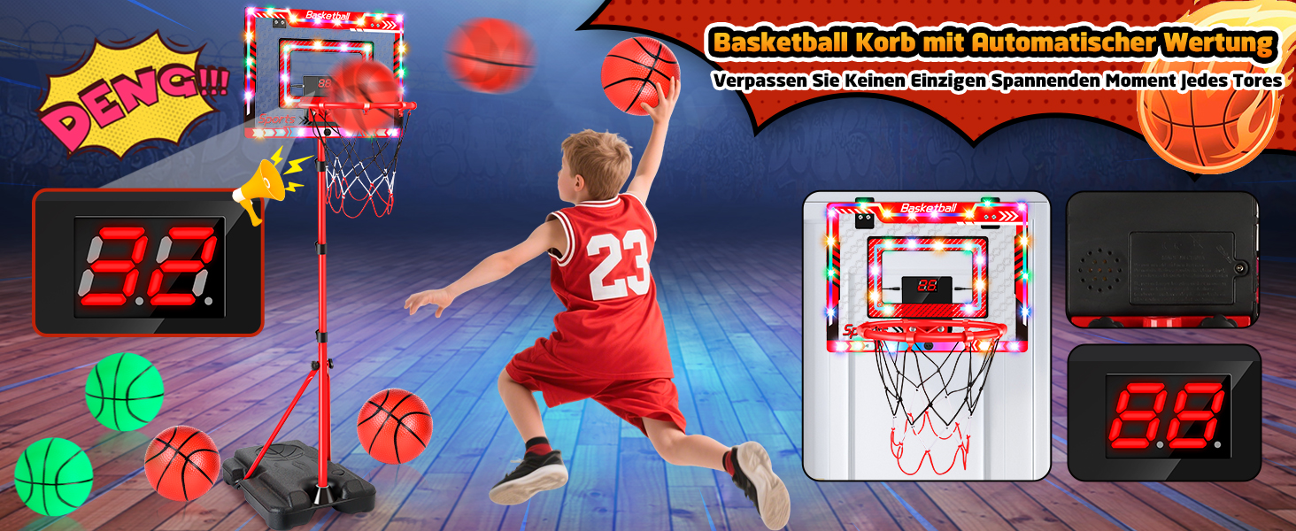 Дитячий баскетбольний кошик, регульована висота 105-183 см, з м'ячем та табло, для хлопчиків та дівчаток