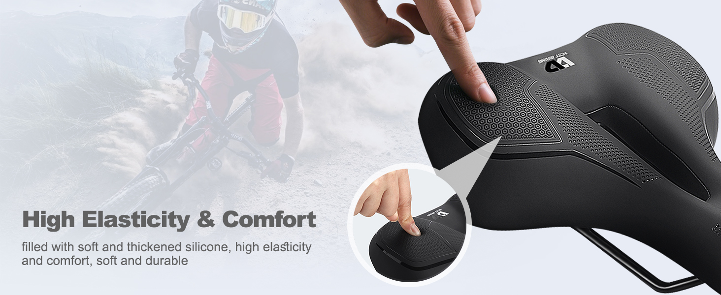 PRMHOOT Велосипедне сідло для чоловіків та жінок з піною Memory Foam, зручне, м'яке, ергономічне, дихаюче, амортизуюче. Підходить для E-Bike, MTB, шосе, міського велосипеда, чорного кольору.