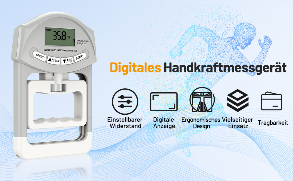 Електронний динамометр Kuptone 90кг / 200lbs з набором дисків для вимірювання сили стискання руки