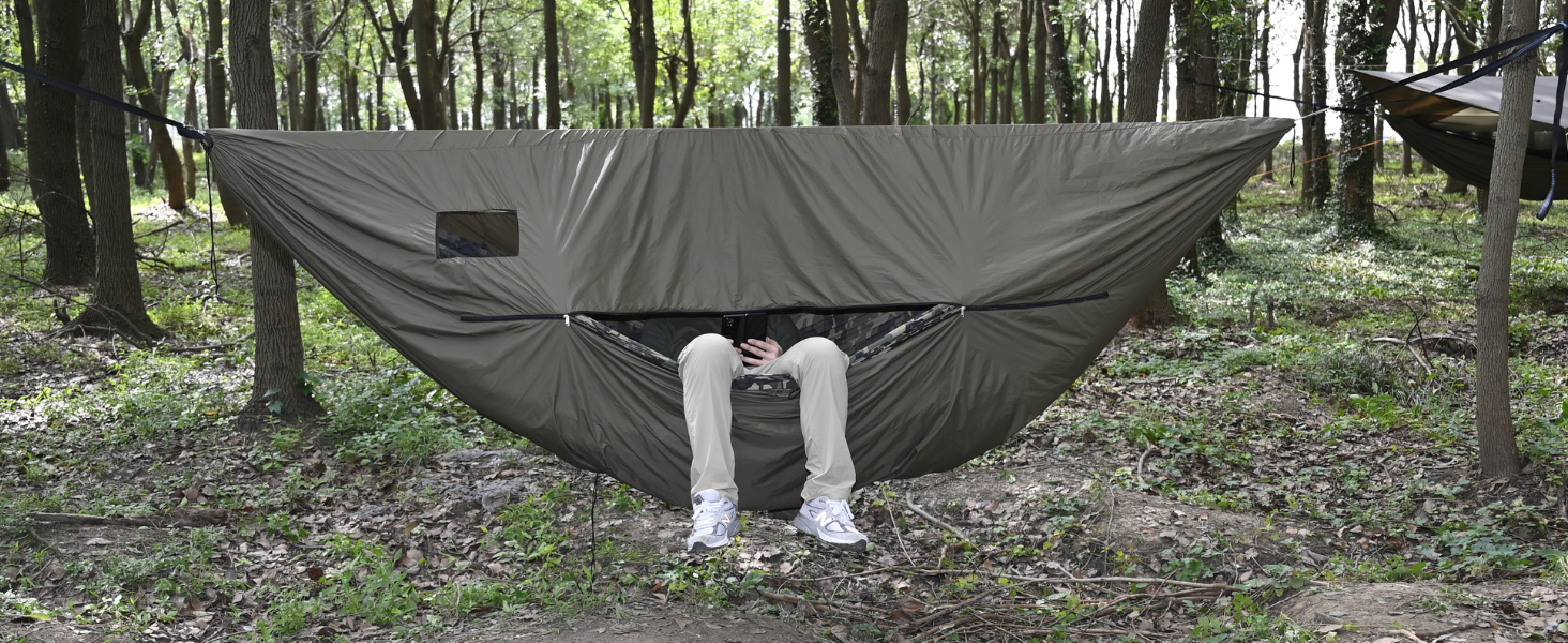 Гамак туристичний Onewind Premium 11' з москітною сіткою та ременями для кріплення, 335x162 см