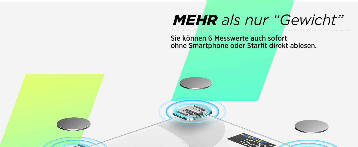 Вага RunSTAR для вимірювання жиру в тілі, електронна персональна вага з великим дисплеєм, аналізатор 13 показників, синхронізація з додатком - білий колір