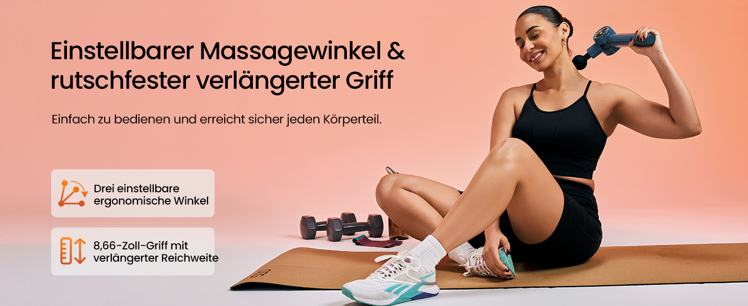 Масажний пістолет Napre з підігрівом та червоною світлотерапією для м'язів спини та шиї, з подовжувальною ручкою та 3 кутами нахилу