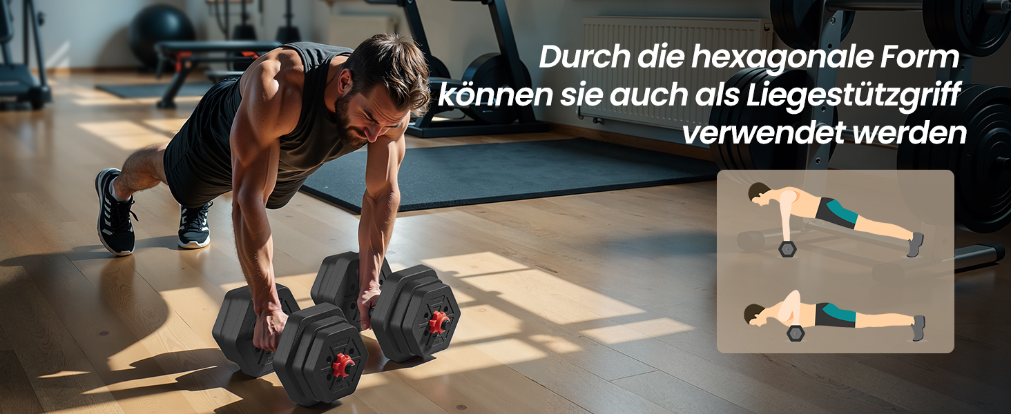 Набір гантелей SONGMICS з'єднаний штангою, шестигранний, 10-40 кг, для фітнесу та силових тренувань вдома та в спортзалі