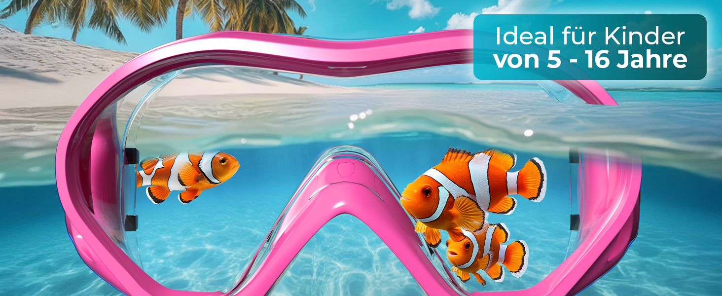 Набір для снорклінгу KIDVERSE для дітей 5-16 років - маска та трубка для дівчаток та хлопчиків, рожевий колір