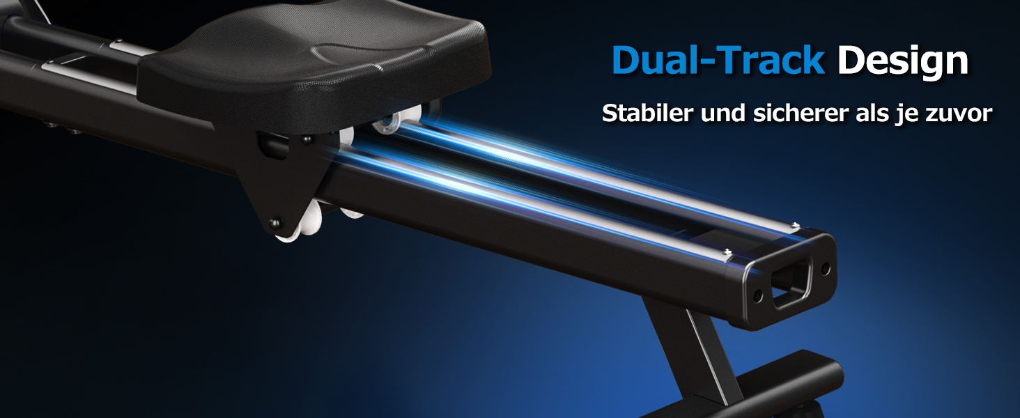 Гребний тренажер DMASUN для дому, [Нова модель 2026] з магнітною системою, покращені рейки подвійного ходу, тиха робота, 16/32 рівні опору, LCD-дисплей, до 160 кг, чорний