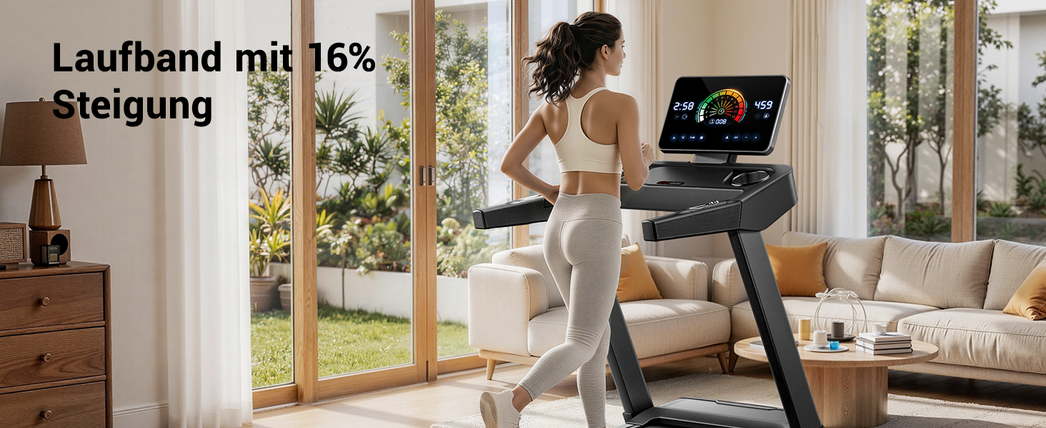 Бігова доріжка для дому LONTEK з автоматичним нахилом 20%, швидкість до 14 км/год, потужність 3.5 к.с., LED-дисплеєм та підтримкою до 180 кг, чорна