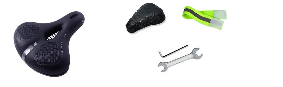 Зручний велосипедний сідло великого розміру з регулятором дощу та світловідбиваючими смугами для чоловіків/жінок, з амортизатором, сумісний з більшістю велосипедів