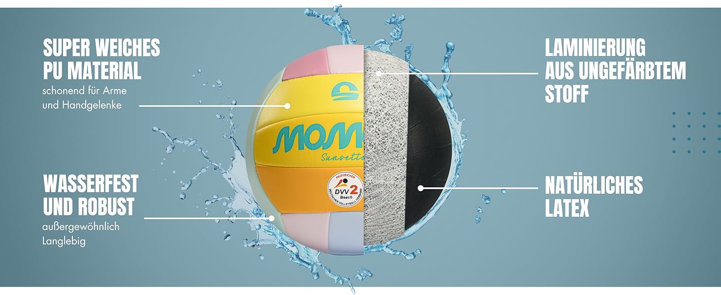 М'яч для волейболу Momevo Beachvolleyball, 2025, розмір 5, сертифікований DVV, м'яка поверхня, для пляжного волейболу, для активного відпочинку, як подарунок (тільки м'яч, кольори веселки)