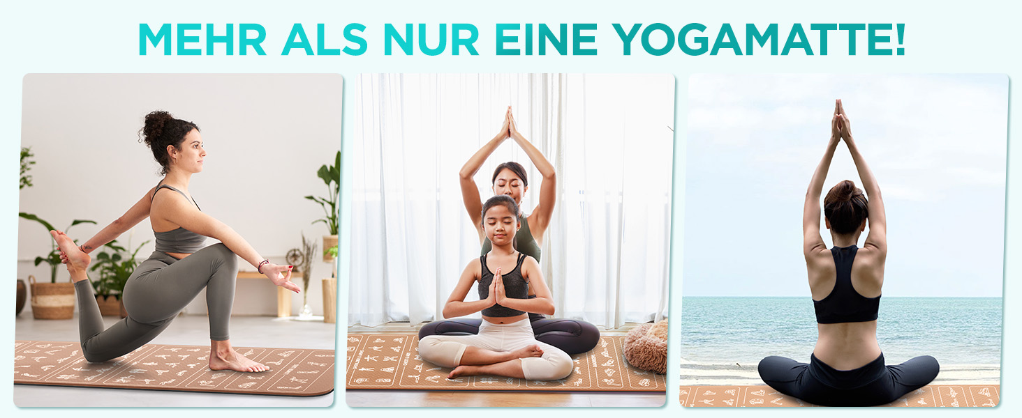 Спортивна килимок для йоги з принтами поз, неслизький TPE, 181x63x0.6 см (Хакі та Чорний)