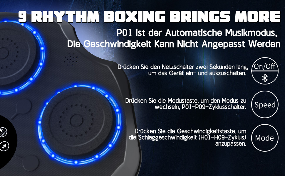 Музична боксерська машина Lvelfe з LED-підсвічуванням, Bluetooth, 9 режимів швидкості та лічильником, чорна