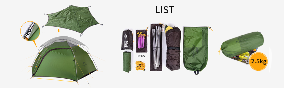 Намет Naturehike Cloud Peak: Ultraleicht 4-сезонний намет для кемпінгу на 2-3 особи, 20D, колір: Waldgrün
