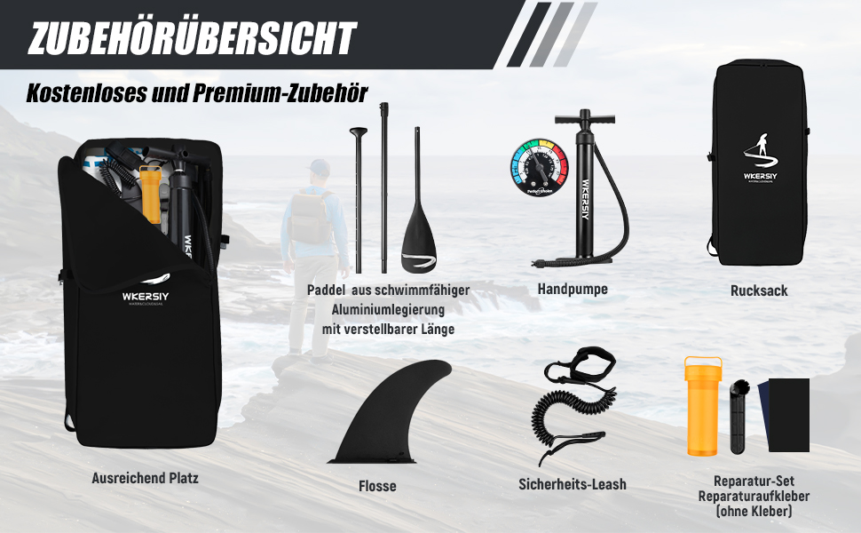 Надувний SUP Борд Allround 335см – Стабільний комплект Stand Up Paddle Board для початківців та професіоналів – Яскраве веслувальне дошка для йоги, риболовлі та відпочинку (Чорний)