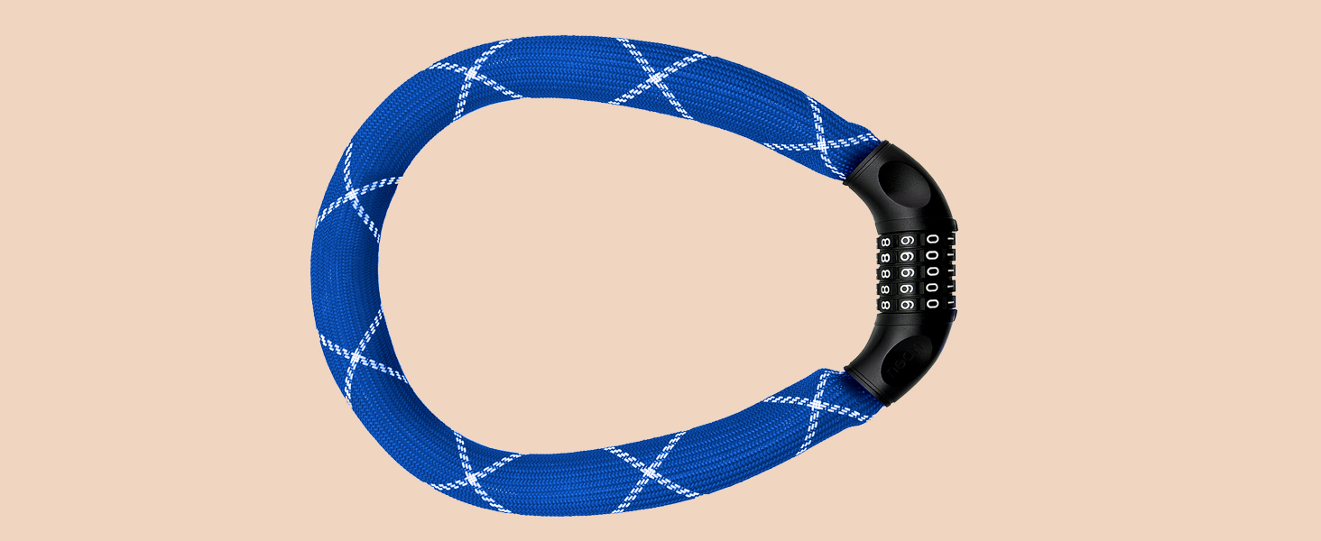 Надійне велозамок Nean з кодом, 6x6x900 мм, сталевий ланцюг, синій