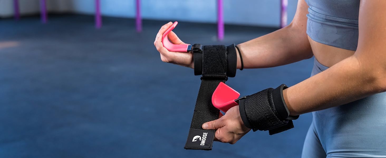 Набори для тяги DMoose Fitness для чоловіків та жінок (пара) - міцний нейлон з ремінцями на зап'ясті 8 мм - допоміжні засоби для тренажерного залу для пауерліфтингу та станової тяги - ручки для силових тренувань, червоні