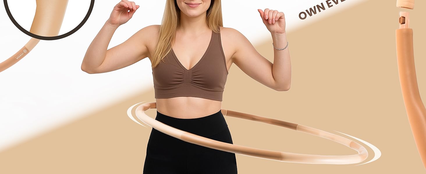 Hula Hoop KIANA SPORTS для схуднення, 1.2 кг - фітнес обруч з німецькою розробкою, хвилястий, коричневий + сумка та план тренувань