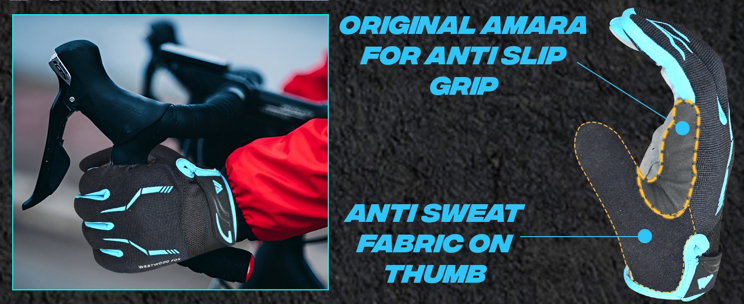 Велосипедні рукавички Westwood Fox WFX для гірського велосипеда (MTB) з повною пальцями, сенсорний екран, антиковзаючі, для жінок та чоловіків, чорні