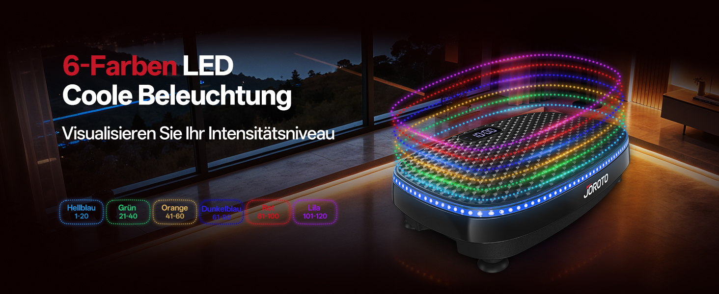 Віброплатформа JOROTO JV50/JV60 з 3 моторами, 4D вібрація, Bluetooth, LED-підсвітка для дому, до 158 кг, 10 режимів та 120 рівнів