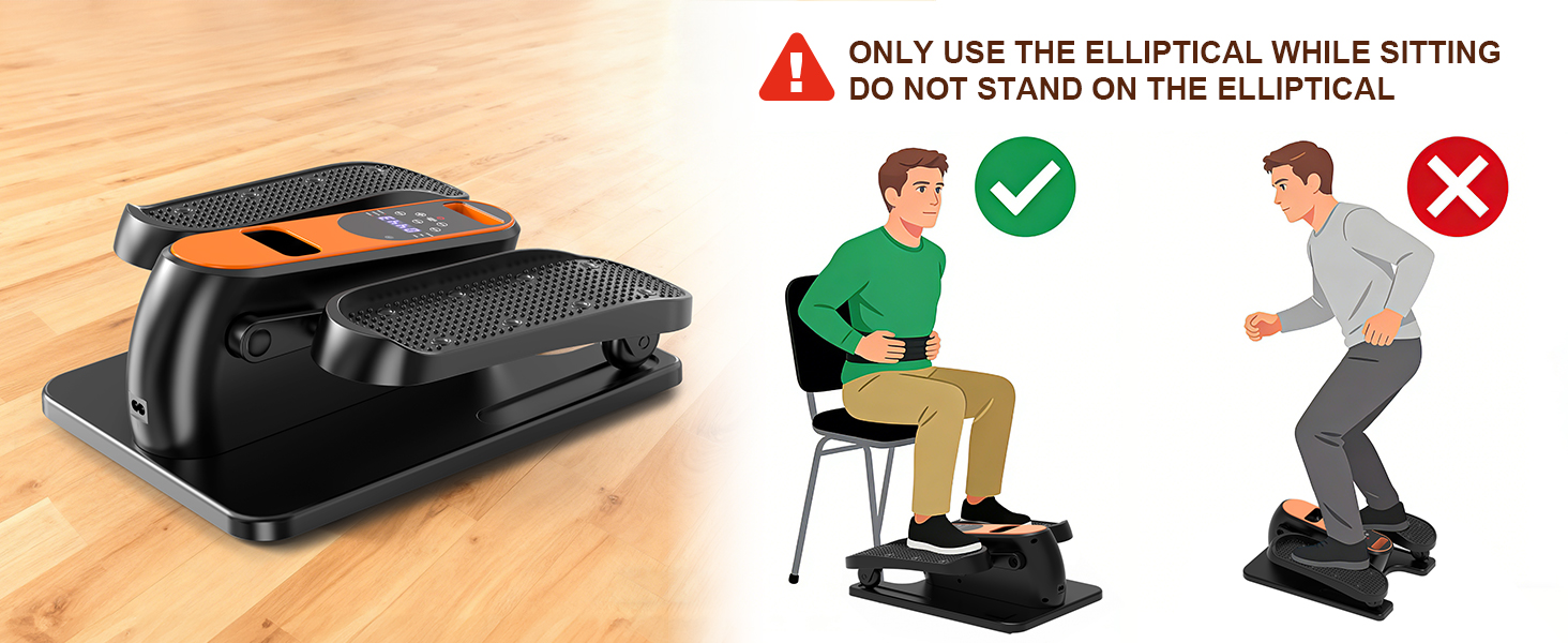 Електричний еліптичний тренажер для дому під стіл з пультом дистанційного керування, дисплеєм, 12 швидкостей, тихий та портативний степер для літніх людей, підлітків та дорослих.