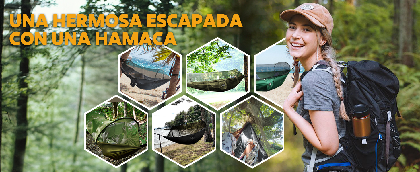Ультралегка кемпінгова гамак-намет з москітною сіткою NATUREFUN, армійний зелений, витримує до 300 кг, швидкосохнучий нейлон