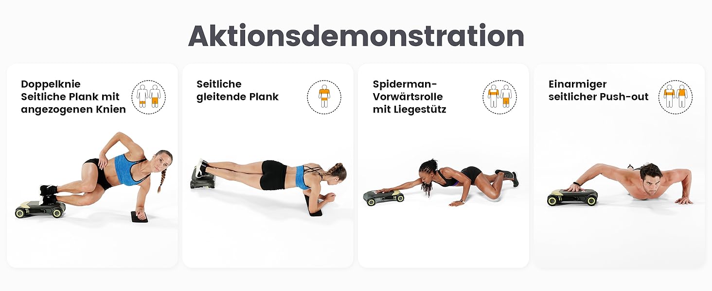 Ролер для пресу Wonder Core Slide Fit з 4 колесами, автоматичний відкат, тренажер для пресу, фітнес-ролер Heroboard з наколінниками (зелений)