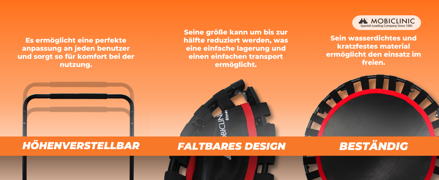 Трамплін для фітнесу Mobiclinic® складний, з гумовими стрічками, діаметр 101 см, вантажопідйомність 150 кг, для дому та вулиці