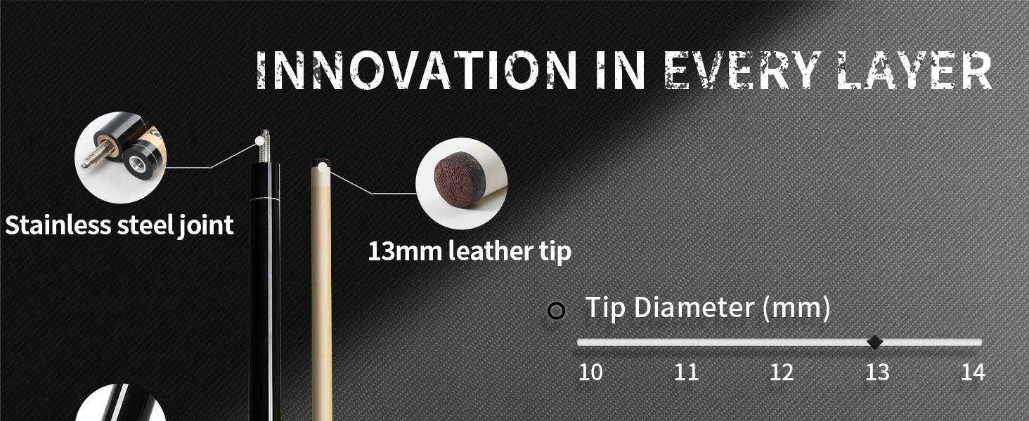 Більярдний кий Kmise професійний, 147 см, канадський клен, шкірна піка 13 мм, антиковзний грип, для дорослих/початківців/професіоналів, чорний (540г)