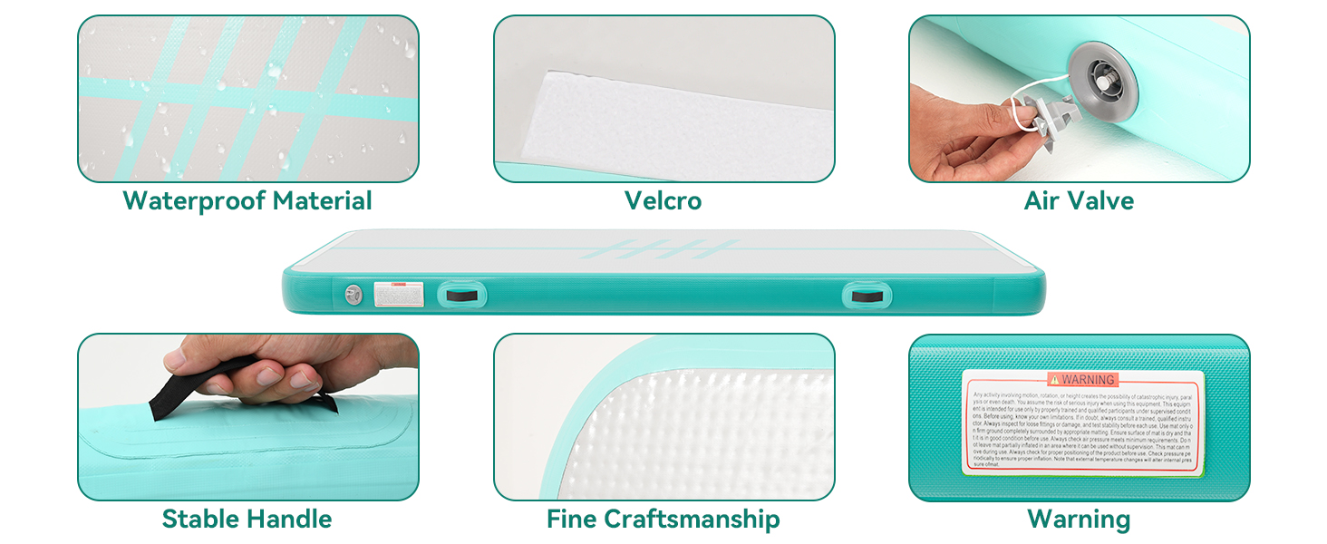 Мата для гімнастики DWVO Air Matte з повітряною помпою, 4м, з боковинами з карбону, зелена