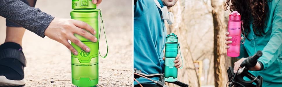 Спортивна пляшка ZORRI 700 мл, 1 л, 500 мл, 400 мл - BPA Free, для води, з содовою, без витоку, еко-пляшка для дітей, школи, спортзалу, фітнесу, велосипеда, сіра