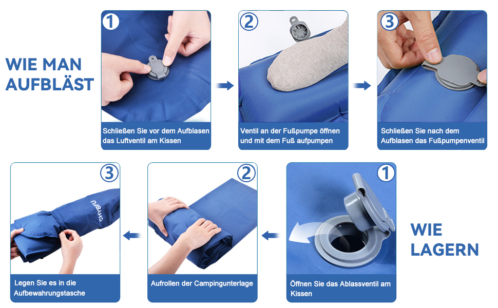 Надувна ізольована матрац Zodight Isomatte Outdoor для кемпінгу та відпочинку на природі, 200 см, блакитний