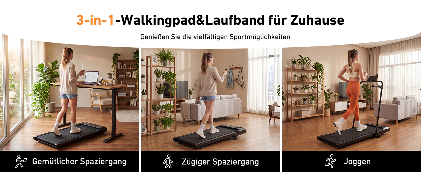 Бігова доріжка DeerRun Walking Pad з нахилом та поручнем для дому, 2.5 к.с., до 6 км/год, макс. навантаження 136 кг, LED-дисплей, керування через додаток, чорна